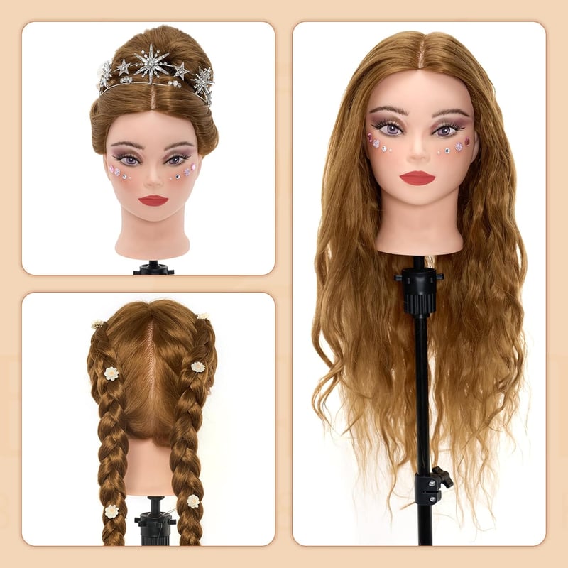 Neverland Beauty 28" Fodrász Gyakorló Fej 60% Valódi Hajjal, Asztalcsipesszel