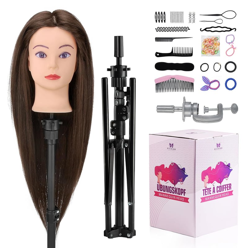 Neverland Beauty Fodrász Gyakorló Fej 71cm Valódi Hajjal Barna + Állvánnyal - Brown