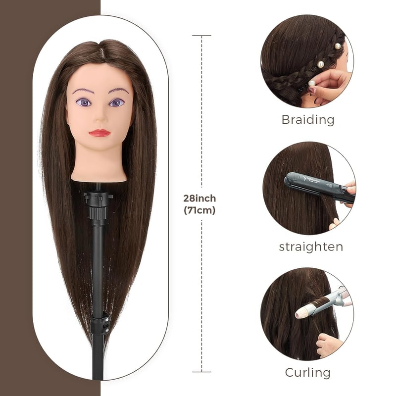 Neverland Beauty Fodrász Gyakorló Fej 71cm Valódi Hajjal Barna + Állvánnyal - Brown