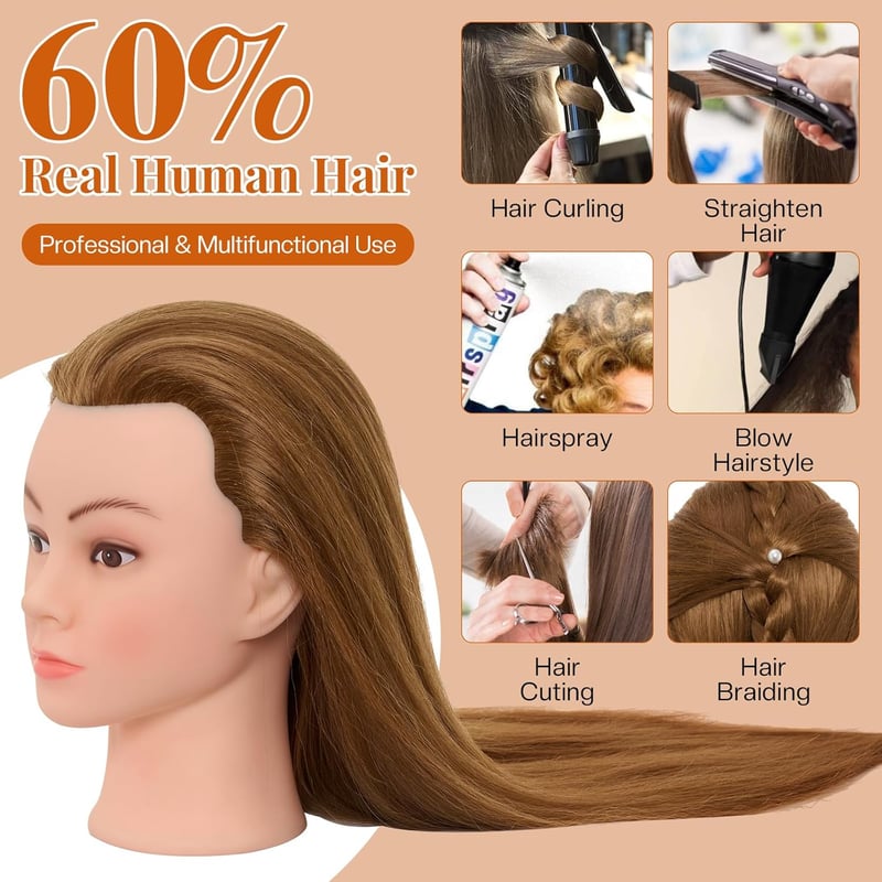 Neverland Beauty & Health 71 cm Fodrász Gyakorló Fej Állvánnyal, 60% Valódi Hajjal Arany Színű Baba Fej Fodrászképzéshez - golden