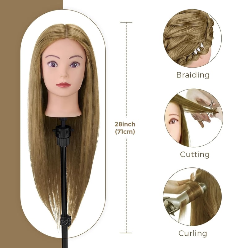 Neverland Beauty & Health 71cm szőke gyakorló fejmodell valódi hajjal, tartóval