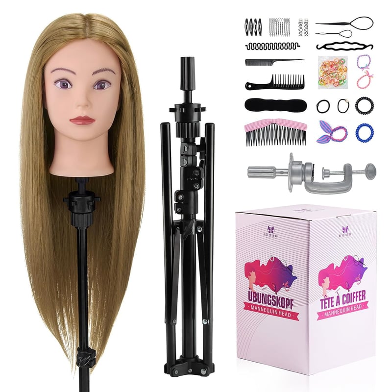 Neverland Beauty & Health 71cm szőke gyakorló fejmodell valódi hajjal, tartóval