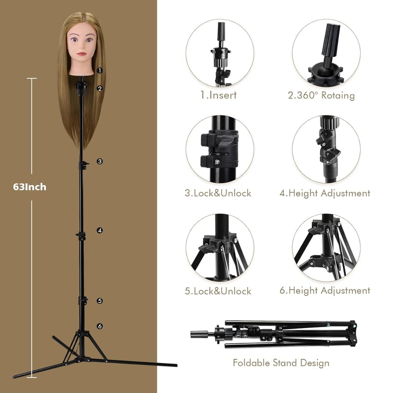 Neverland Beauty & Health 71cm szőke gyakorló fejmodell valódi hajjal, tartóval