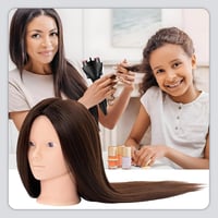 Neverland fodrász gyakorlófej állvánnyal, 60% valódi haj, 71 cm, asztali szorítóval 7