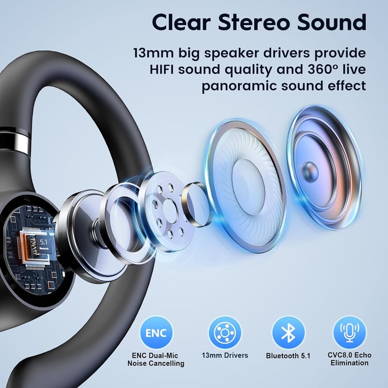 New Bee Bluetooth headset V5.1 kihangosító, 72 óra üzemidő, CVC 8.0 Dual ENC zajszűrő mikrofon, töltőtáskával iPhone Android laptophoz, feke