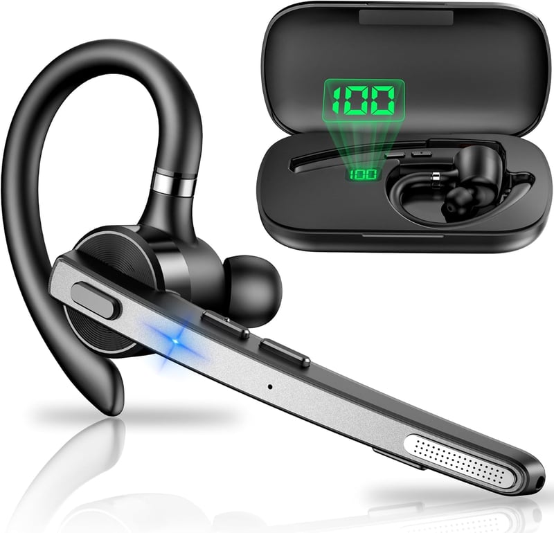 New Bee Bluetooth headset V5.1 kihangosító, 72 óra üzemidő, CVC 8.0 Dual ENC zajszűrő mikrofon, töltőtáskával iPhone Android laptophoz, feke