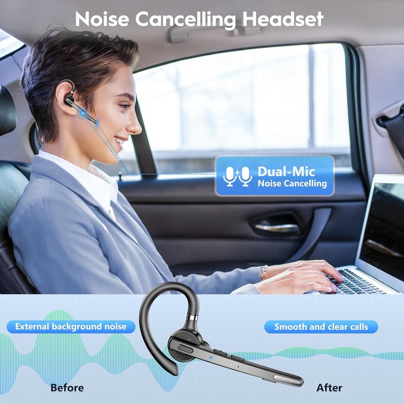 New Bee Bluetooth headset V5.1 kihangosító, 72 óra üzemidő, CVC 8.0 Dual ENC zajszűrő mikrofon, töltőtáskával iPhone Android laptophoz, feke