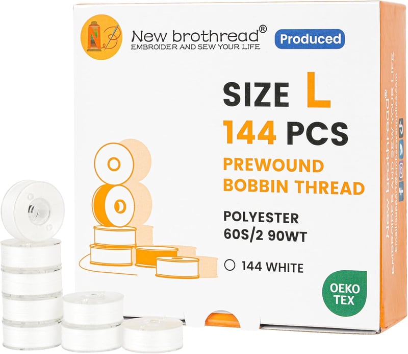 New brothread 144db L típusú (SA155) fehér előfeszített bobbin alsó cérna hímzés varrógéphez