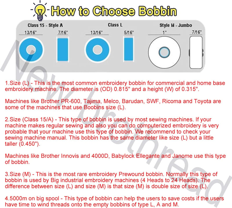 New brothread 144db L típusú (SA155) fehér előfeszített bobbin alsó cérna hímzés varrógéphez