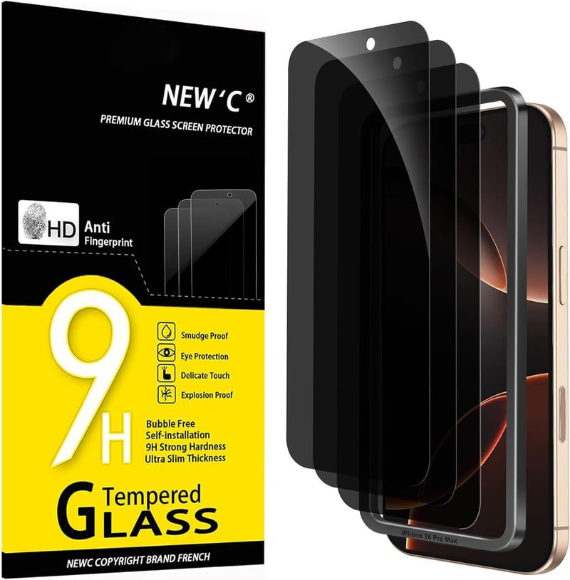 NEW'C iPhone 17 Pro Max / 16 Pro Max adatvédelmi kijelzővédő edzett üveg - 3 db