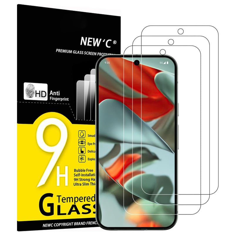 NEW'C 3 ks tvrdené sklo pre Google Pixel 10 Pro XL a Pixel 9 Pro XL, tvrdosť 9H, HD ochranná fólia na displej, 0,33 mm, odolné proti poškriabaniu, priehľadné