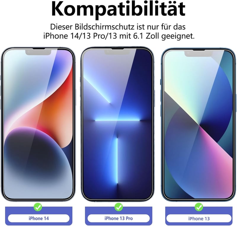 NEW'C 3db Edzett Üveg Képernyővédő iPhone 14, 13, 13 Pro (6,1") - 9H Keménység - 14/13/13 Pro 6,1 Zoll, transparent
