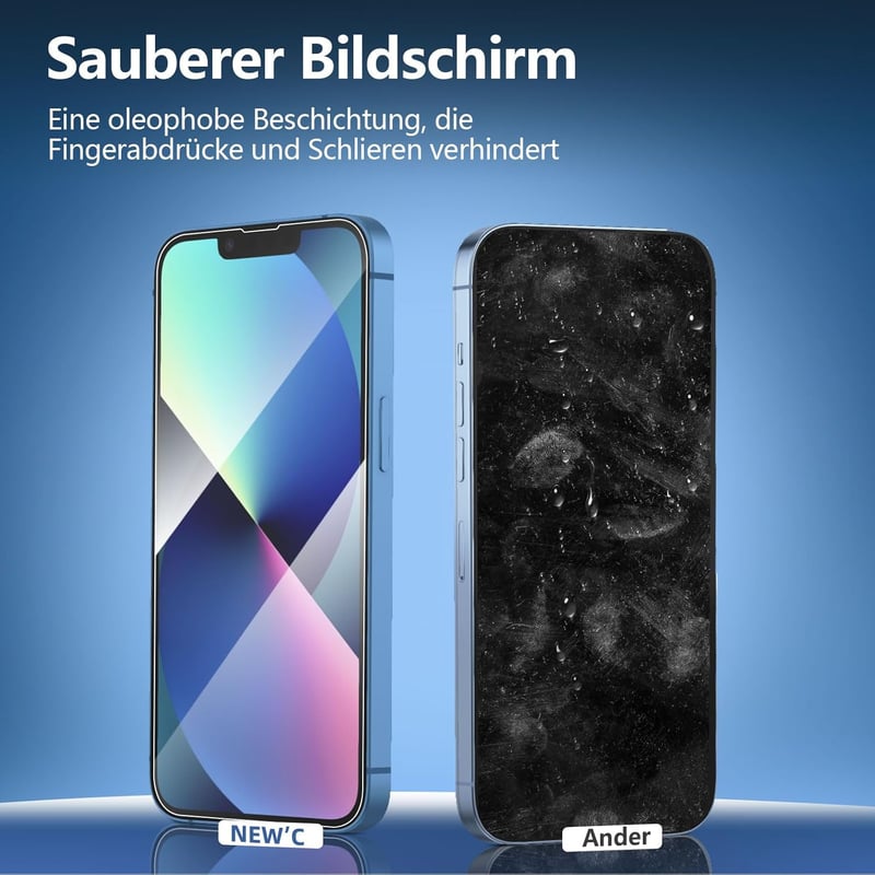 NEW'C 3db Edzett Üveg Képernyővédő iPhone 14, 13, 13 Pro (6,1") - 9H Keménység - 14/13/13 Pro 6,1 Zoll, transparent