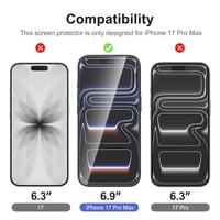 NEW'C 4-dielna súprava pre iPhone 17 Pro Max (6,9 palca) – 2x ochranné tvrdené sklo na displej a 2x ochranná fólia na zadný fotoaparát, s inštalačným nástrojom, HD priehľadnosť 2