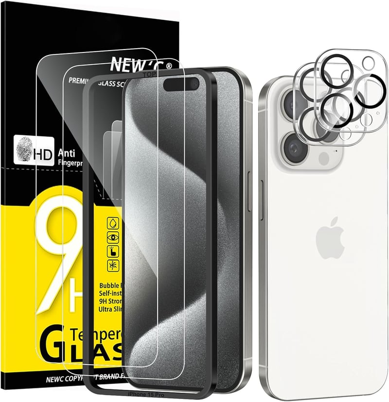 NEW'C iPhone 15 Pro edzett üvegfólia + kameravédő fólia csomag - 4 db