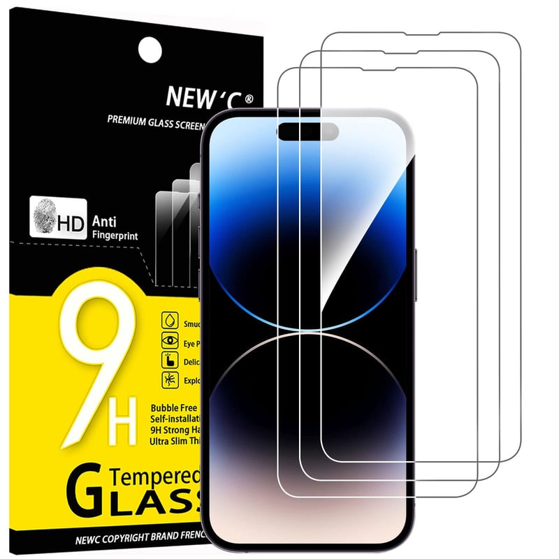 NEW'C iPhone 14 Pro (6,1") Tvrdené sklo na displej – tvrdosť 9H, ultratenké 0,33 mm, odolné proti poškriabaniu, HD, balenie 3 ks