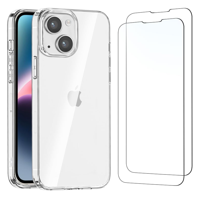 NEW'C silikónový kryt na iPhone 14 + 2 ks tvrdené sklo na displej – priehľadný