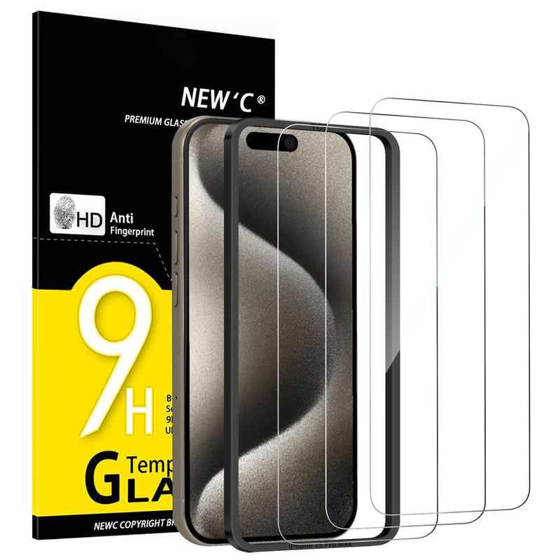 NEW'C tvrdené sklo na displej iPhone 15 Pro Max 9H, s aplikačným nástrojom - 3 ks