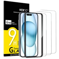 NEW'C tvrdené sklo na displej pre iPhone 16 a iPhone 15 (6,1 palca) – 3 ks – tvrdosť 9H, HD priehľadnosť, odolnosť proti poškriabaniu, s inštalačným nástrojom 1
