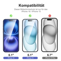 NEW'C tvrdené sklo na displej pre iPhone 16 a iPhone 15 (6,1 palca) – 3 ks – tvrdosť 9H, HD priehľadnosť, odolnosť proti poškriabaniu, s inštalačným nástrojom 2