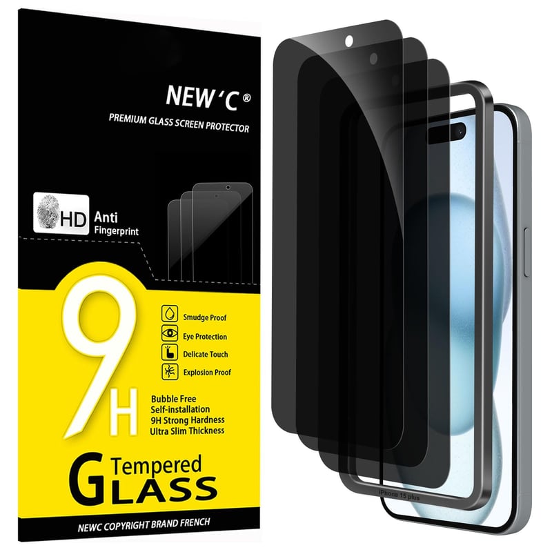 NEW'C iPhone 16 Plus / 15 Plus (6,7") ochranné tvrdené sklo na displej Privacy Anti-Spy, odolné voči poškriabaniu, jednoduchá aplikácia, 3 ks