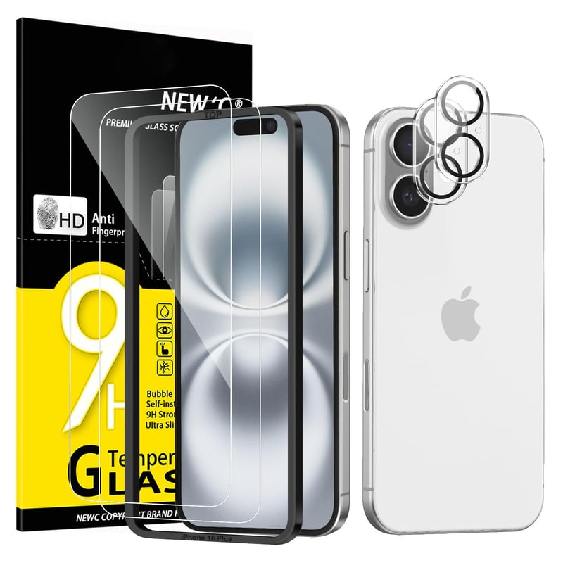 Protecție ecran din sticlă securizată New'C pentru iPhone 16 Plus cu protecție pentru cameră