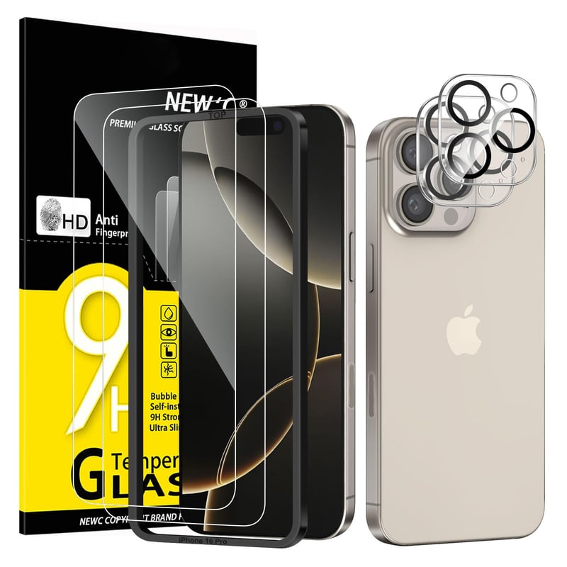 Protecție ecran din sticlă securizată New'C pentru iPhone 16 Pro cu protecție pentru cameră - Folie din sticlă securizată premium