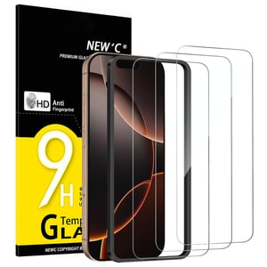 NEW'C iPhone 17, 17 Pro i 16 Pro (6,3") Zaštitno staklo za ekran – tvrdoća 9H, HD prozirno, otporno na ogrebotine, s okvirom za postavljanje – 3 kom.