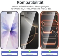 NEW'C Tvrdené sklo na displej pre iPhone 17, 17 Pro a 16 Pro (6,3") – tvrdosť 9H, HD priehľadnosť, odolné proti poškriabaniu, s inštalačným nástrojom – 3 ks 2