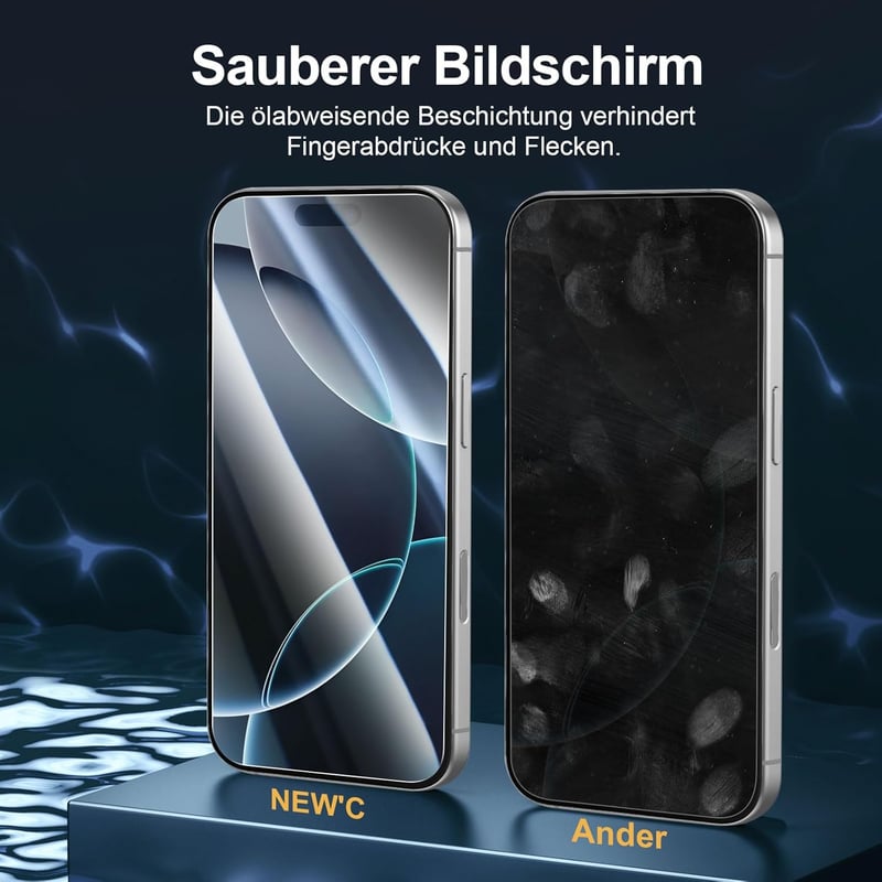 NEW'C iPhone 17 Pro Max / 16 Pro Max edzett üveg képernyővédő 9H keménység 3db - 17 Pro Max /16 Pro Max 6,9 Zoll, transparent