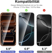 NEW'C iPhone 17 Pro Max / 16 Pro Max edzett üveg képernyővédő 9H keménység 3db - 17 Pro Max /16 Pro Max 6,9 Zoll, transparent 2