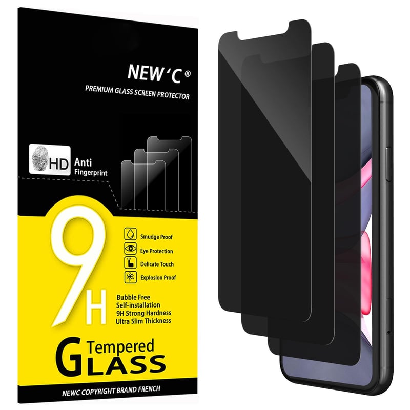 NEW'C Ochranné tvrdené sklo na iPhone 11 a iPhone XR, 28-stupňový uhol ochrany súkromia, tvrdosť 9H, bez bublín, 3 ks