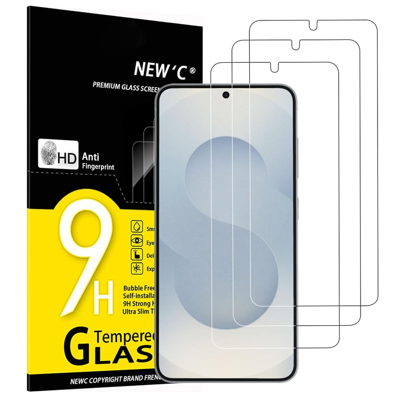New'C tvrdené sklo na Samsung Galaxy S25 - balenie 3 ks, tvrdosť 9H, HD, odolné proti poškriabaniu, ultra číre