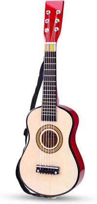 New Classic Toys Fa Gitár Gyerekeknek - Natúr/Piros Színű Játékhangszer 3-10 Éves Korig, Zenei Készségfejlesztő Játék 2