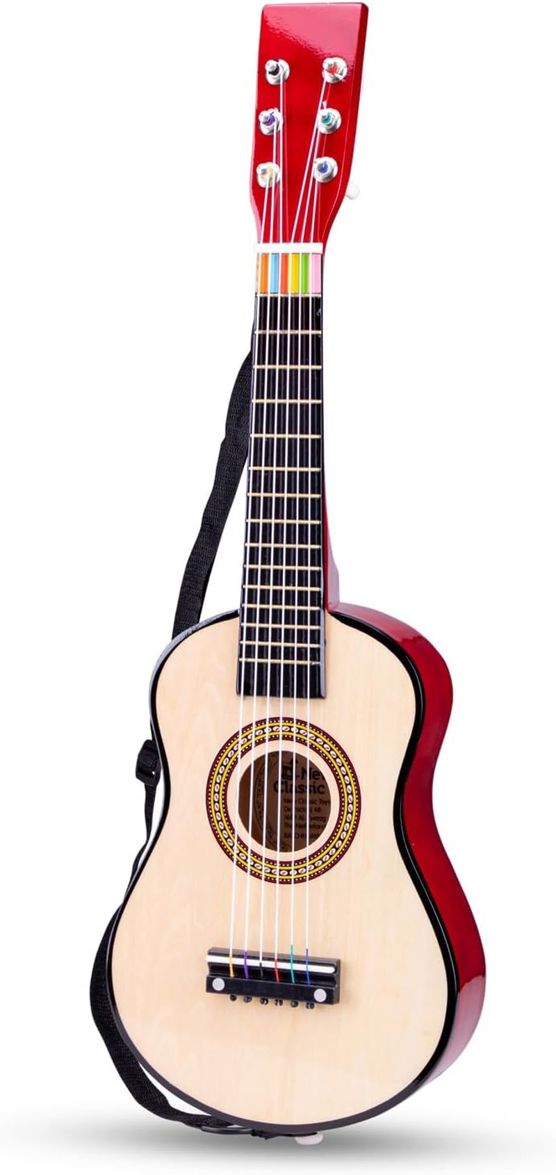 New Classic Toys Fa Gitár Gyerekeknek - Natúr/Piros Színű Játékhangszer 3-10 Éves Korig, Zenei Készségfejlesztő Játék