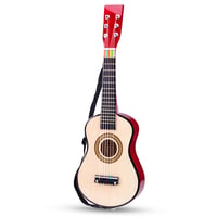 Detská drevená gitara New Classic Toys - Prírodná/červená, hudobná hračka pre deti od 3 do 10 rokov, rozvíja hudobné zručnosti. 2