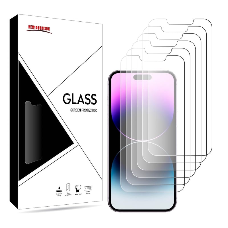 Ochranné tvrdené sklo New Horrizon pre iPhone 14 / 13 / 13 Pro (6,1") – 6 ks, tvrdosť 9H, čierny rám, odolné voči poškriabaniu