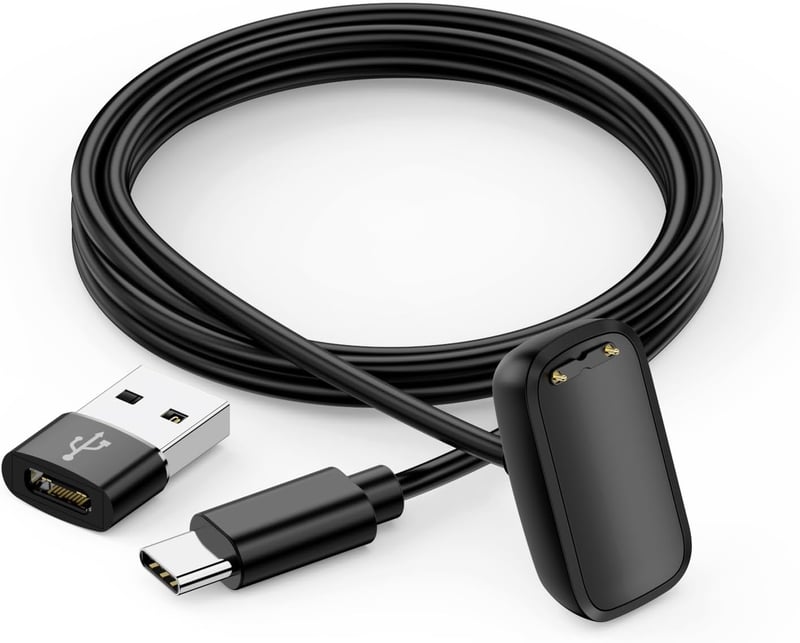 NEW POW USB-C Mágneses Töltőkábel Fitbit Charge 6/5/Luxe Okosórákhoz - 1m Töltőállomás USB-C/USB-A Adapterrel