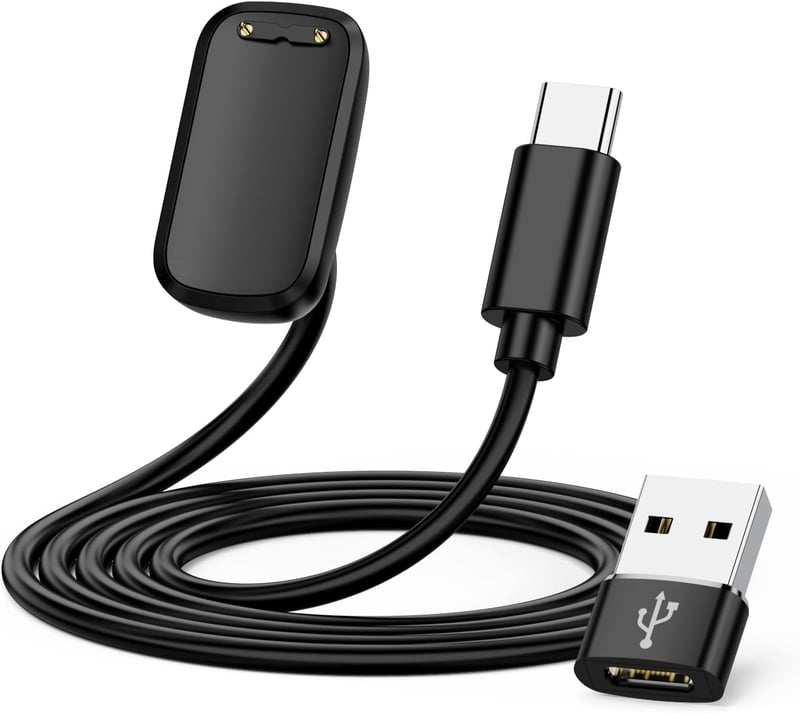 NEW POW USB-C Mágneses Töltőkábel Fitbit Charge 6/5/Luxe Okosórákhoz - 1m Töltőállomás USB-C/USB-A Adapterrel