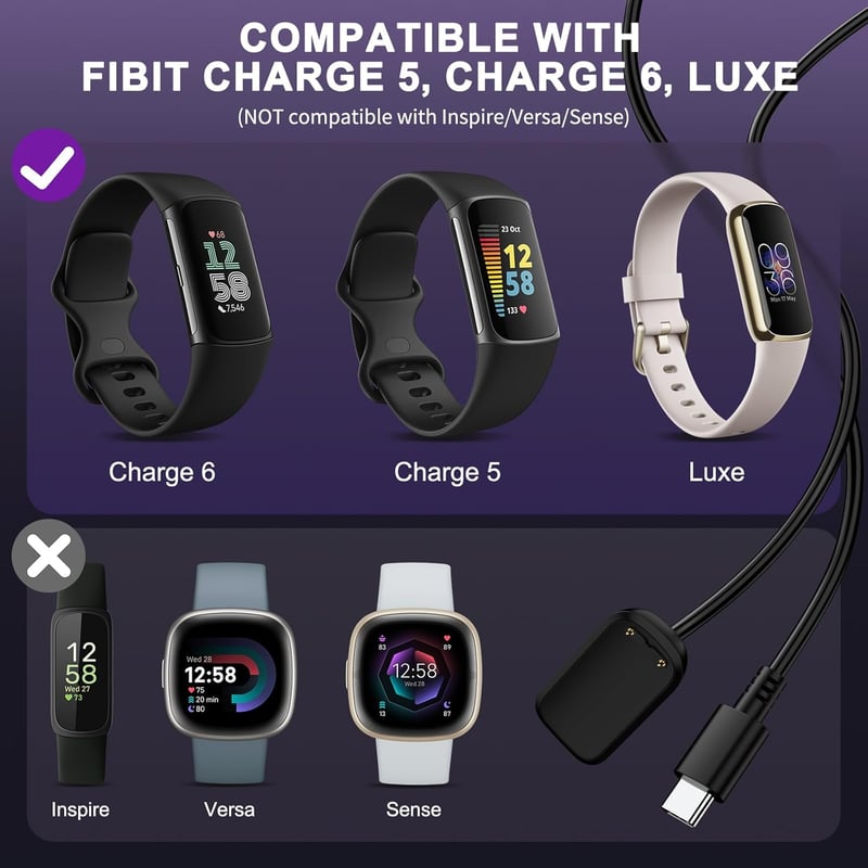 NEW POW USB-C Mágneses Töltőkábel Fitbit Charge 6/5/Luxe Okosórákhoz - 1m Töltőállomás USB-C/USB-A Adapterrel