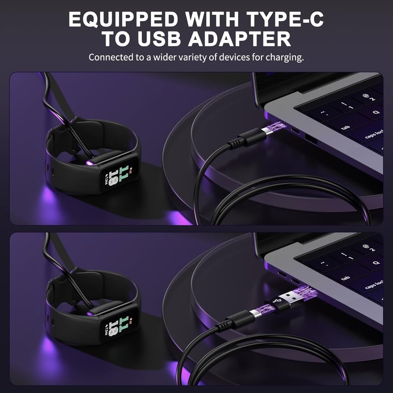 NEW POW USB-C Mágneses Töltőkábel Fitbit Charge 6/5/Luxe Okosórákhoz - 1m Töltőállomás USB-C/USB-A Adapterrel