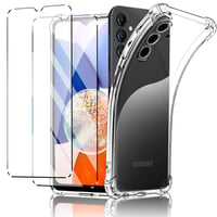 Puzdro New&Teck na Samsung Galaxy A14 4G/5G, priehľadný silikónový TPU kryt + 2 ks tvrdené sklo na ochranu displeja, so zosilnenými rohmi 1