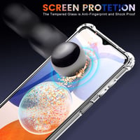 Puzdro New&Teck na Samsung Galaxy A14 4G/5G, priehľadný silikónový TPU kryt + 2 ks tvrdené sklo na ochranu displeja, so zosilnenými rohmi 4