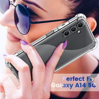 Puzdro New&Teck na Samsung Galaxy A14 4G/5G, priehľadný silikónový TPU kryt + 2 ks tvrdené sklo na ochranu displeja, so zosilnenými rohmi 6