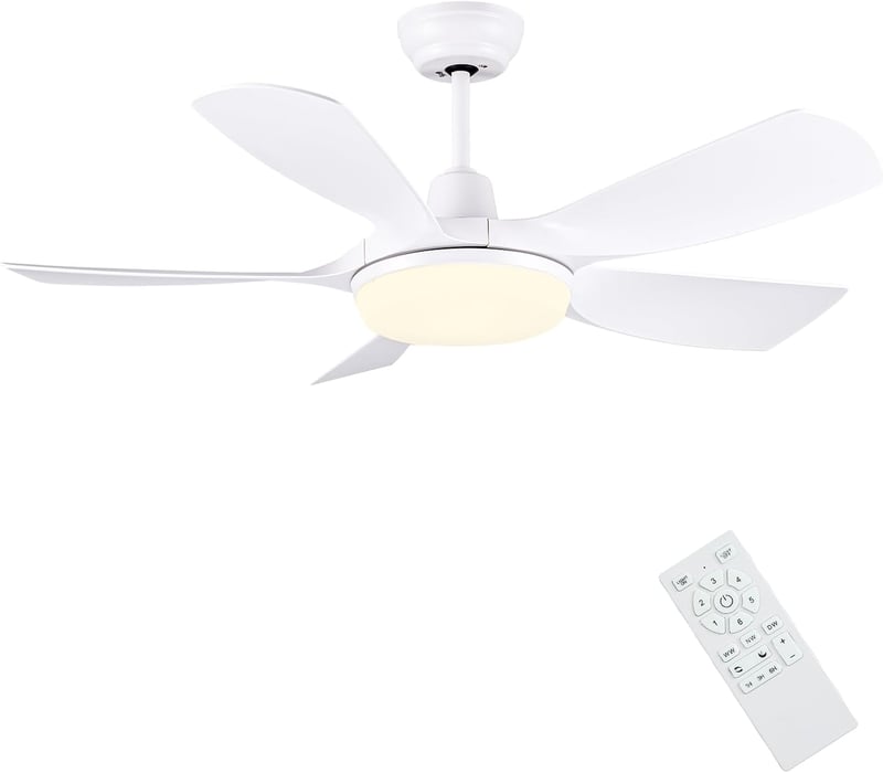 Newday 106 cm Mennyezeti Ventilátor Távirányítóval, Dimmelhető LED Világítással, 5 Lapátos Motor, Hálószobához és Nappalihoz