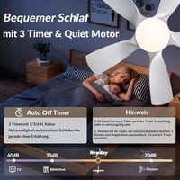 Newday 106 cm Mennyezeti Ventilátor Távirányítóval, Dimmelhető LED Világítással, 5 Lapátos Motor, Hálószobához és Nappalihoz 4