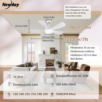 Newday 106 cm Mennyezeti Ventilátor Távirányítóval, Dimmelhető LED Világítással, 5 Lapátos Motor, Hálószobához és Nappalihoz 8