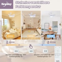 Newday mennyezeti ventilátor fa szín 106 cm világítással távirányítóval csendes fényerőszabályzós DC motor kétirányú 5 lapát 3