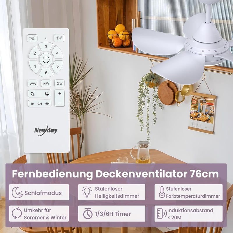 Newday mennyezeti ventilátor fa szín 106 cm világítással távirányítóval csendes fényerőszabályzós DC motor kétirányú 5 lapát