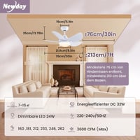 Newday mennyezeti ventilátor fa szín 106 cm világítással távirányítóval csendes fényerőszabályzós DC motor kétirányú 5 lapát 7